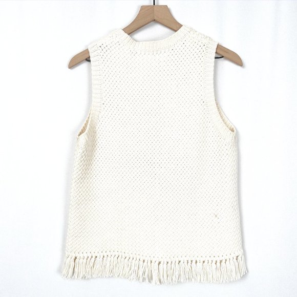 Theory Meenara Crosshatched Knit Tank Sweater Fringe Tassel Boho Bohemian Woven - Picture 11 of 15